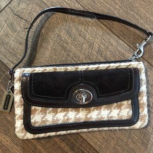 Brown coach tweed wristlet